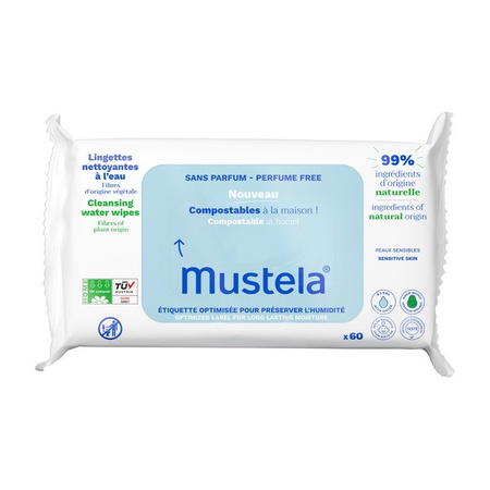 Mustela Bebe Kompostowalne chusteczki nawilżane z wodą 60 sztuk