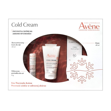 Avene Eau Thermale Cold Cream Krem odżywczy 40 ml + Krem do rąk 50 ml + Pomadka do ust 4 g Zestaw Promocyjny