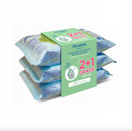 Mustela Bebe Nawilżane chusteczki oczyszczające Lyocell 3 x 60 sztuk