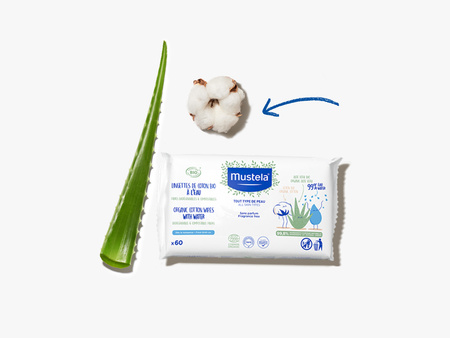 Mustela Bebe Chusteczki BIO z organicznej bawełny z wodą 60 sztuk