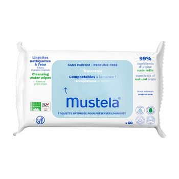 Mustela Bebe Kompostowalne chusteczki nawilżane z wodą 60 sztuk